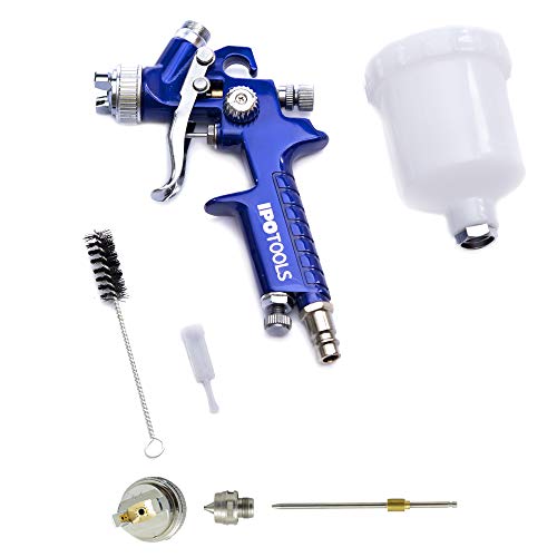 IPOTOOLS Mini HVLP Lackierpistole Spritzpistole 1,0mm + 0,5mm Düse - H2000 Profi Farbsprühsystem Spraypistole mit 125 ml Plastikbecher und Edelstahldüse 1,0mm + 0,5mm Düsensatz von IPOTOOLS