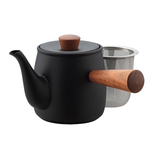 Kleine Teekanne aus japanischem Edelstahl, Holzgriff, schwarz, 0,38 l, hergestellt in Tsubame City in Japan von IPPINKA