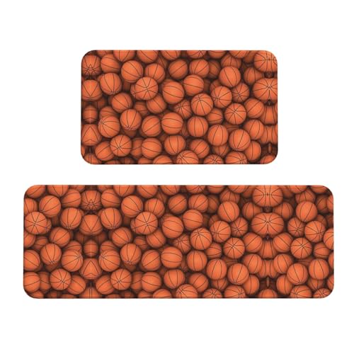 Breite Küchenmatten mit Basketball-Aufdruck, für Boden, Küche, Bodenmatte, 2 Sets, bequeme Stehmatten, Zuhause von IPPONGET