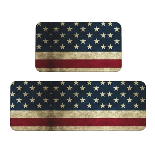 Breite Küchenmatten mit amerikanischer Flagge, für Boden, Küche, Bodenmatte, 2 Sets, bequeme Stehmatten, Zuhause von IPPONGET