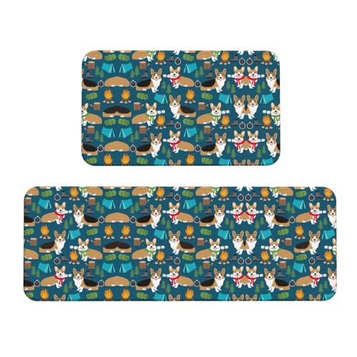 Corgi Print breite Küchenmatten für Boden Küche Bodenmatte 2 Sets Bequeme Stehmatten Zuhause von IPPONGET