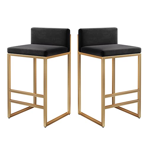 Barhocker 2er Set, Modern Gepolstert Barstuhl mit Rückenlehne und Fußstütze, Thekenhöhe Barhocker für Küche Insel Esszimmer Cafe von IPSU