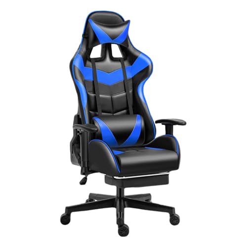 IPSU Video-Gamer-Stühle für Erwachsene, ergonomischer Gaming-Stuhl mit Fußstütze und Lordosenstütze, Videospielstühle aus PU-Leder mit hoher Rückenlehne, höhenverstellbare Computerstühle mit Kopf von IPSU