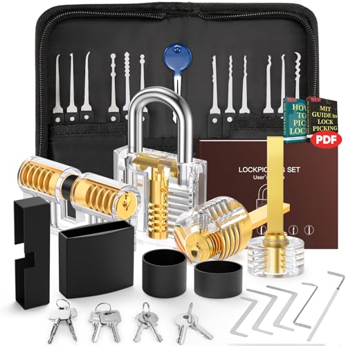 IPSXP Lockpicking Set, 32 Stück Dietrich Set mit 4 Transparentem Trainingsschlössern und Handbuch Das perfekte Lock Pick Set für Anfänger und Profis Schlosser, Schwarz von IPSXP