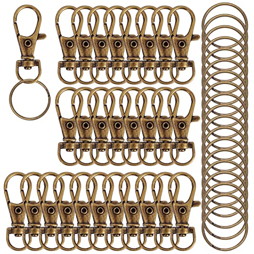 120 hochwertige Karabinerhaken mit Drehgelenk und Schlüsselringen (Bronze) von IPXEAD