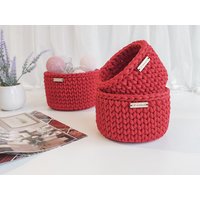 Roter Korb-Set Gehäkelt Aufbewahrungskörbe Aus Polyesterseil Roter Korb-Set Gehäkelt Aufbewahrungskörbe Aus Polyesterseil von IPnertuvele