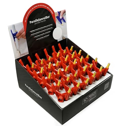 IQ-Tools Parallelanreißer rot, Displaybox (rot, 30 Stück in Displaybox, Hilfsmittel für Anreißarbeiten, abnehmbare Zirkelspitze, Handwerker Zubehör) PWE0123ZR.D von IQ-Tools
