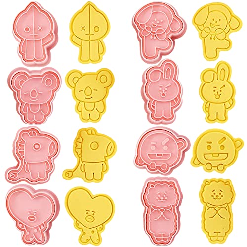 BT21 Keksformen Cookie Backen Ausstechförmchen 3D Ausstechformen Formen Wiederverwendbar Kunststoff Plätzchenausstecher Stempel für Kinder Keksausstecher Backset Cartoon PVC Cutters 8pcs von IQEPXTGO