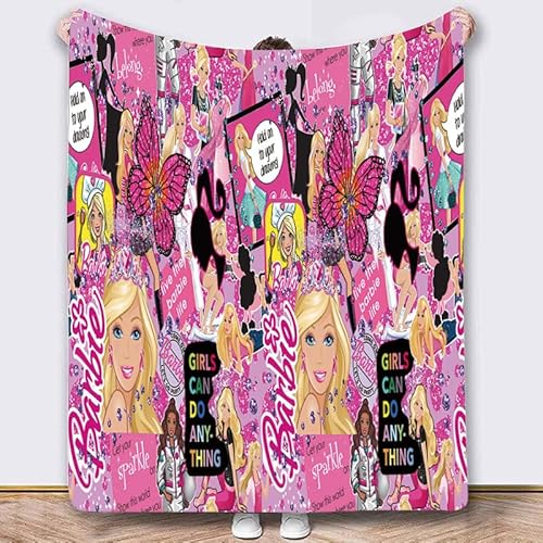 IQEPXTGO Decke mit Cartoon Ba-rbie Druck, Plüsch Fleecedecke für Jungen, Mädchen, Baby, Flannel Fleece Weich und Warm Kuscheldecke Überwurf Decke, Fleece Decke Rosa, Warme Weiche 100 x 150 cm(B) von IQEPXTGO