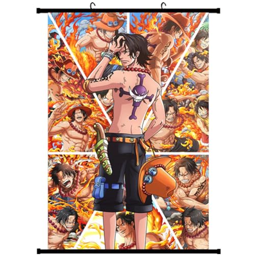 IQEPXTGO One-Piece Anime Poster Portgas·D· Ace Scroll Anime Wandkunst Bilder Aufhängen Ästhetische Raumdekor Leinwand Hd Gedruckt Rahmen Segeltuch Malerei 40x60cm/16 * 24 Zoll von IQEPXTGO