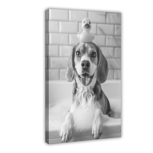 IQTFHGB Badezimmer-Poster, Motiv: Beagle und Gummiente, Leinwandposter, Wandkunst, Dekordruck, Bild Gemälde für Wohnzimmer, Schlafzimmer, Dekoration, 20 x 30 cm IQTFHGB Badezimmer-Poster, Motiv: Beagle und Gummiente, Leinwandposter, Wandkunst, Dekordruck, Bild Gemälde für Wohnzimmer, Schlafzimmer, Dekoration, 20 x 30 cm von IQTFHGB