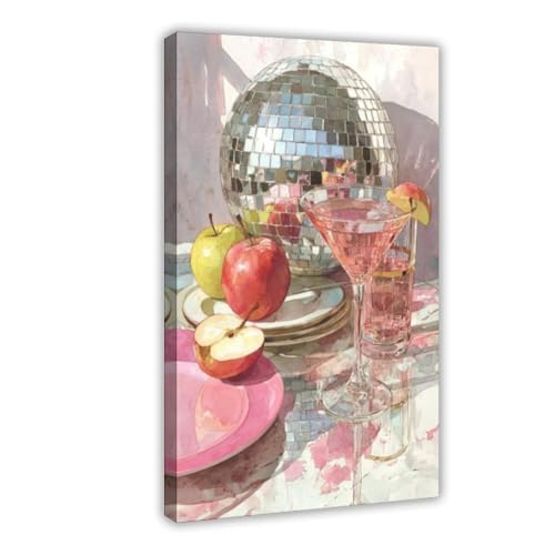 IQTFHGB Leinwandposter im Retro-Stil mit Discokugel und Martini-Glas, Wandkunst, Dekordruck, Bild Gemälde für Wohnzimmer, Schlafzimmer, Dekoration, 20 x 30 cm von IQTFHGB