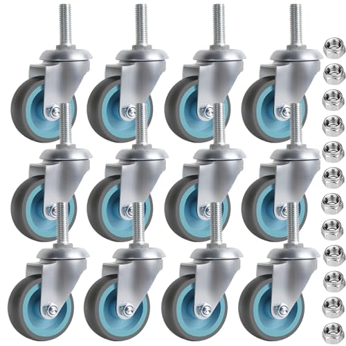 IQWTU Möbelrollen M10×30mm, 12 Stück Lenkrollen Schwerlast 50mm, Rollen für Möbel mit 360-Grad-Rotation, Gummi Transportroller Schwerlastrollen 50kg pro Rad von IQWTU
