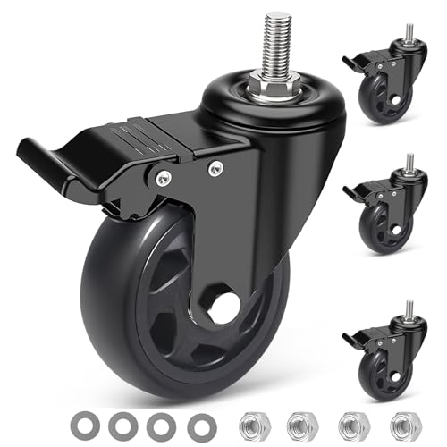 IQWTU Robuste Lenkrolle mit Bremse, 100 mm Möbelrollen mit M10 x 30 mm Schraubschaft, PU-Rollen mit Schrauben, 4 Lenkrollen mit Gewinde, 360° drehbar bis zu 550 kg von IQWTU