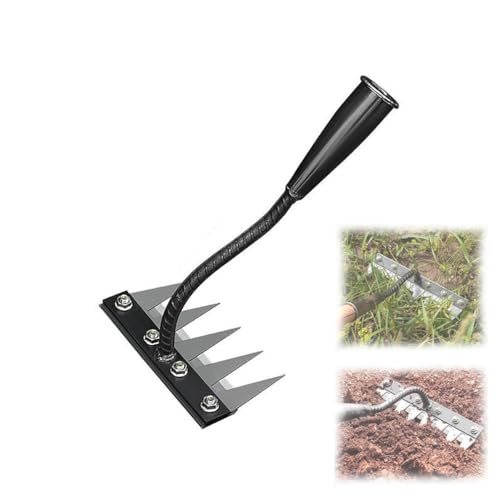 IRCKONCI Unkrautrechen, 5/6/7/8 Zähne, Gartenrechen Aus Karbonstahl, Robuster Gartenrechen Aus Eisen Mit Metallzinken, for Rasenpflege, Bodenlockerung Und Unkrautentfernung(5-Tine) von IRCKONCI