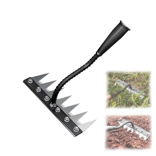 IRCKONCI Unkrautrechen, 5/6/7/8 Zähne, Gartenrechen Aus Karbonstahl, Robuster Gartenrechen Aus Eisen Mit Metallzinken, for Rasenpflege, Bodenlockerung Und Unkrautentfernung(7-Tine) von IRCKONCI