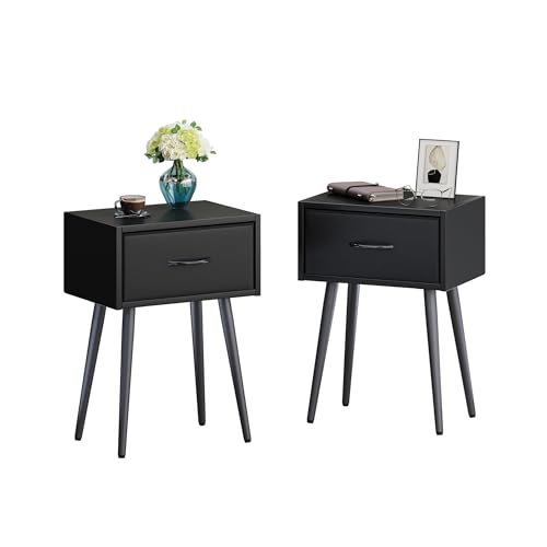 Black Nightstands 2er Set, Kleiner Beistelltisch, Moderner Nachttisch mit Schublade LNT504B von IRCPEN