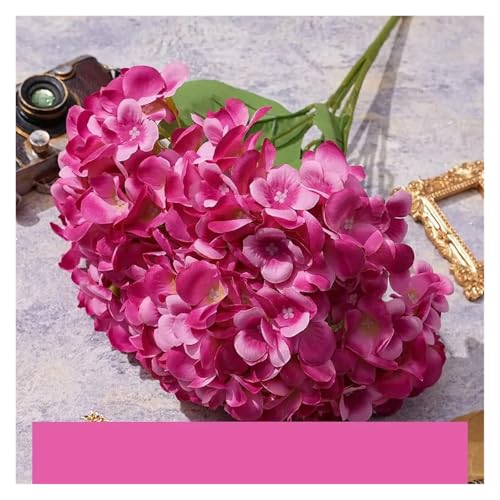 IRGVJIFR Hortensien Kunstblumen 5 Köpfe Künstliche Hortensien Wohnkultur Seide Hochzeit Brautstrauß Simulierte Hochzeit Blumenarrangement Dekorative Gefälschte Blumen(Dark Pink) von IRGVJIFR