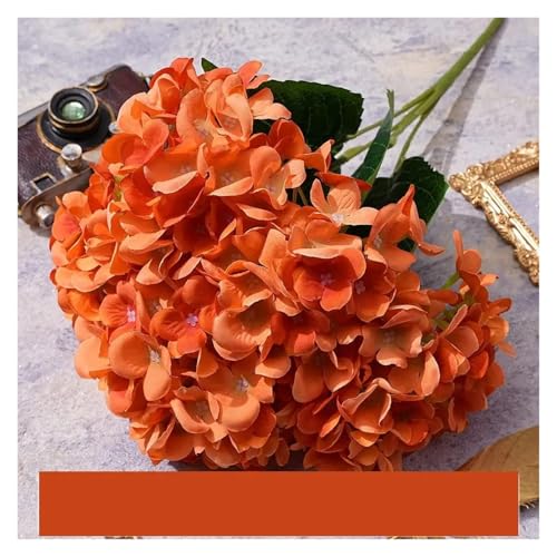 IRGVJIFR Hortensien Kunstblumen 5 Köpfe Künstliche Hortensien Wohnkultur Seide Hochzeit Brautstrauß Simulierte Hochzeit Blumenarrangement Dekorative Gefälschte Blumen(Orange) von IRGVJIFR