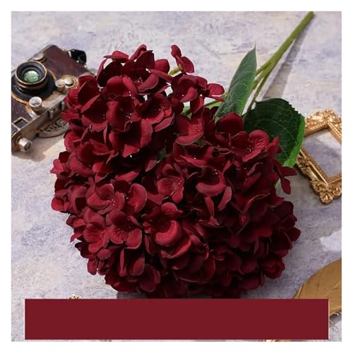 IRGVJIFR Hortensien Kunstblumen 5 Köpfe Künstliche Hortensien Wohnkultur Seide Hochzeit Brautstrauß Simulierte Hochzeit Blumenarrangement Dekorative Gefälschte Blumen(Red) von IRGVJIFR