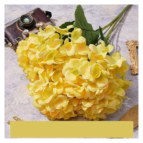 IRGVJIFR Hortensien Kunstblumen 5 Köpfe Künstliche Hortensien Wohnkultur Seide Hochzeit Brautstrauß Simulierte Hochzeit Blumenarrangement Dekorative Gefälschte Blumen(Yellow) von IRGVJIFR