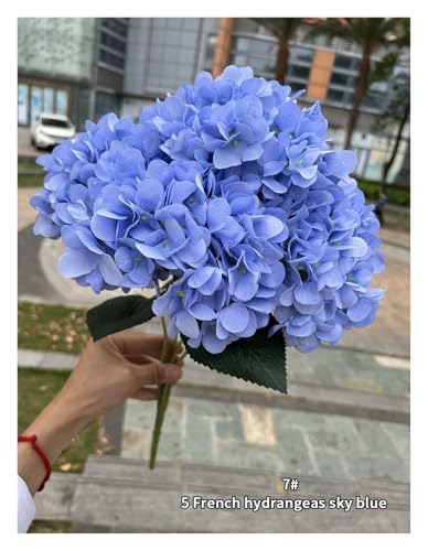 IRGVJIFR Hortensien Kunstblumen Große Größe 5 Köpfe künstliche Blumen weiß rosa Hortensien Seide DIY Hochzeit Brautstrauß gefälschte Blumen Home Party Dekoration(Blue1) von IRGVJIFR