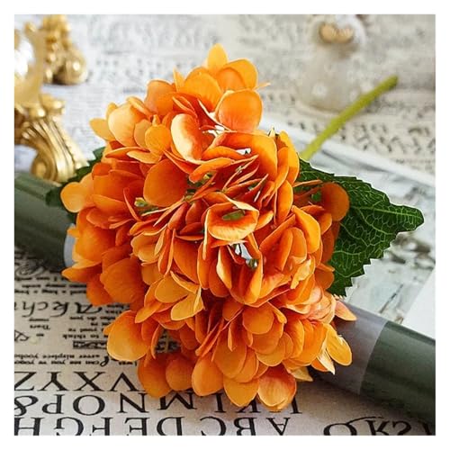 IRGVJIFR Hortensien Kunstblumen Künstliche Blumen Günstige Seide Hortensien Brautstrauß Hochzeit Home Neujahr Dekoration Zubehör for Vase Pflanzen Arrangement(Orange) von IRGVJIFR