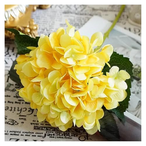 IRGVJIFR Hortensien Kunstblumen Künstliche Blumen Günstige Seide Hortensien Brautstrauß Hochzeit Home Neujahr Dekoration Zubehör for Vase Pflanzen Arrangement(Yellow) von IRGVJIFR
