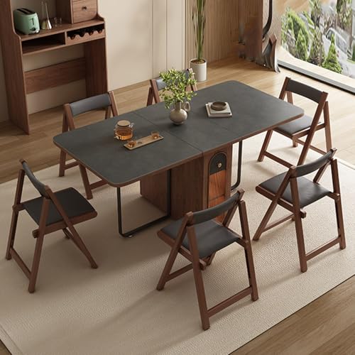 IRHIGBGX Klapptisch Essgruppen Küche, Esstisch Klein Klappbar, Mobiler Küchentisch mit Rädern, Esszimmertisch mit 1 Schublade & Ablagen, Klappbarer Esstisch Holz, Küchentisch Ausziehbar(Gray) von IRHIGBGX