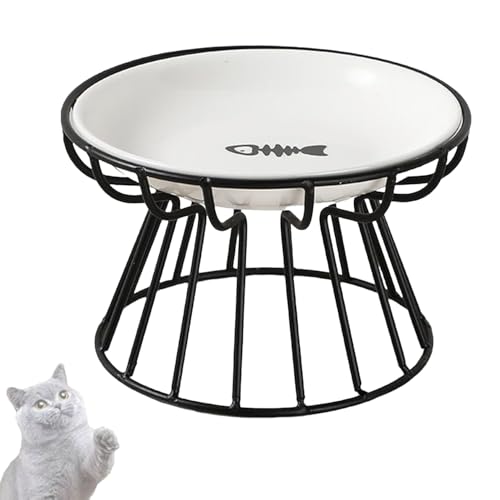 Katzenschale ErhöHt Keramik, Keramischer Katzenschalenhalter mit Metallhalter, Rutschfester, Leicht Zu Reinigen, Bartfreundlicher Erbrechenschutz von IRILXGAY