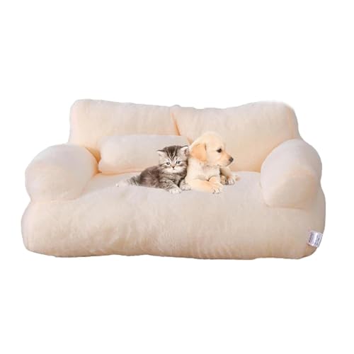 IRIRI Beruhigendes Haustier-Sofa, Weiches, Beruhigendes Katzen-Sofabett, Waschbares, Plüsch-Haustier-Couchbett, Beruhigendes Hundebett for Kleine, Mittelgroße und Große Hunde(Beige,M) von IRIRI