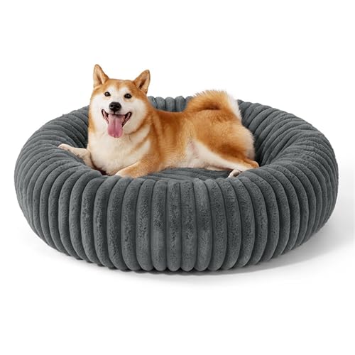 IRIRI Beruhigendes Haustierbett, Weiches, Rundes Hunde- und Katzenbett aus Plüsch, Abnehmbar und Waschbar, Warmes Winterkissen for Kleine/Mittelgroße Haustiere(Grau,XL) von IRIRI