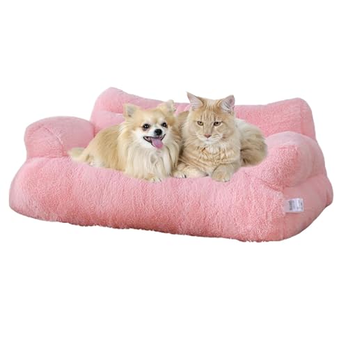 IRIRI Beruhigendes Haustiersofa, beruhigendes Hundebett, Flauschiges Plüsch-Haustiersofa, abnehmbares, waschbares Haustiersofa aus PP-Baumwolle for Hauskatzen(Rosa,XL) von IRIRI