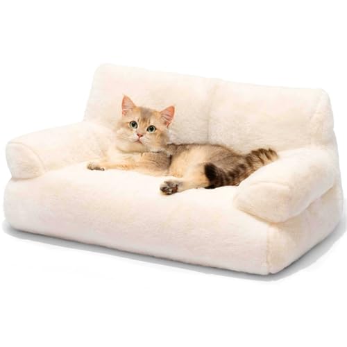 IRIRI Beruhigendes Plüsch-Schlafsofa for Haustiere – Warmes, Abnehmbares, Waschbares Hunde-/Katzenbett mit Rutschfester Unterseite, Haustierkissen for Katzen/Hunde(Beige,90 * 56 * 30cm) von IRIRI