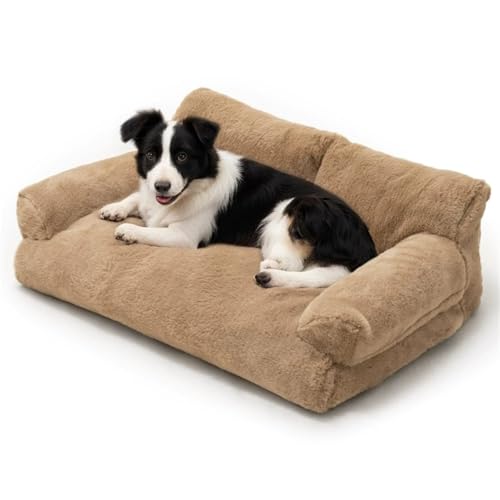 IRIRI Beruhigendes Plüsch-Schlafsofa for Haustiere – Warmes, Abnehmbares, Waschbares Hunde-/Katzenbett mit Rutschfester Unterseite, Haustierkissen for Katzen/Hunde(Bruin,55 * 38 * 28cm) von IRIRI
