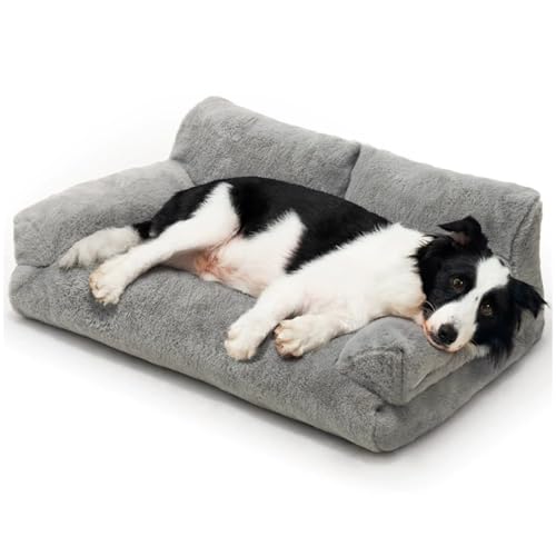 IRIRI Beruhigendes Plüsch-Schlafsofa for Haustiere – Warmes, Abnehmbares, Waschbares Hunde-/Katzenbett mit Rutschfester Unterseite, Haustierkissen for Katzen/Hunde(Grau,90 * 56 * 30cm) von IRIRI
