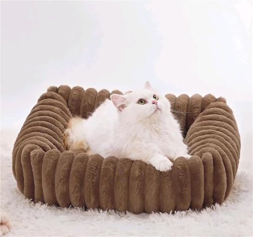 IRIRI Beruhigendes Plüsch-Schlafsofa for Katzen und Hunde, Warmes, Abnehmbares und Waschbares Winterkissen mit Stützendem Nackenpolster(Bruin,L) von IRIRI