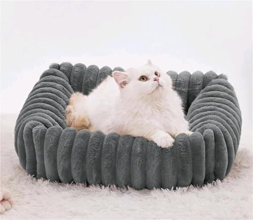 IRIRI Beruhigendes Plüsch-Schlafsofa for Katzen und Hunde, Warmes, Abnehmbares und Waschbares Winterkissen mit Stützendem Nackenpolster(Grau,L) von IRIRI