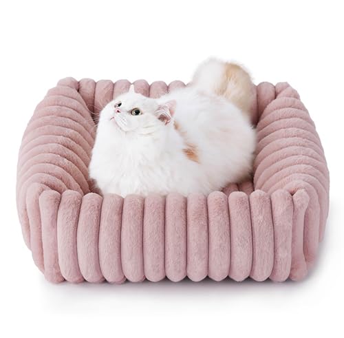 IRIRI Beruhigendes Plüsch-Schlafsofa for Katzen und Hunde, Warmes, Abnehmbares und Waschbares Winterkissen mit Stützendem Nackenpolster(Rosa,XXL) von IRIRI