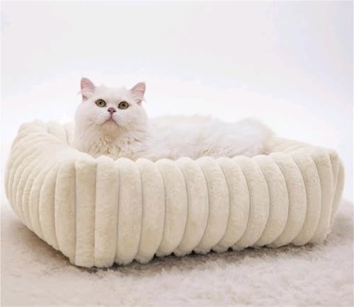 IRIRI Beruhigendes Plüsch-Schlafsofa for Katzen und Hunde, Warmes, Abnehmbares und Waschbares Winterkissen mit Stützendem Nackenpolster(Weiß,XL) von IRIRI