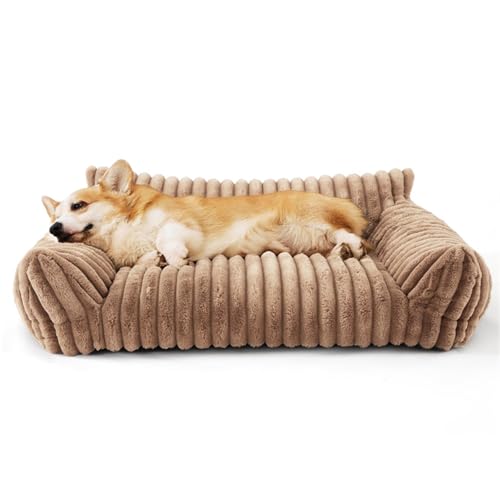 IRIRI Weiches Fleece-Haustierbett for Katzen und Hunde, Ganzjahres-Universal-Katzensofa mit Gerippter Wellenstruktur, Abnehmbar und Waschbar, Bequeme Haustiercouch(Bruin,L) von IRIRI