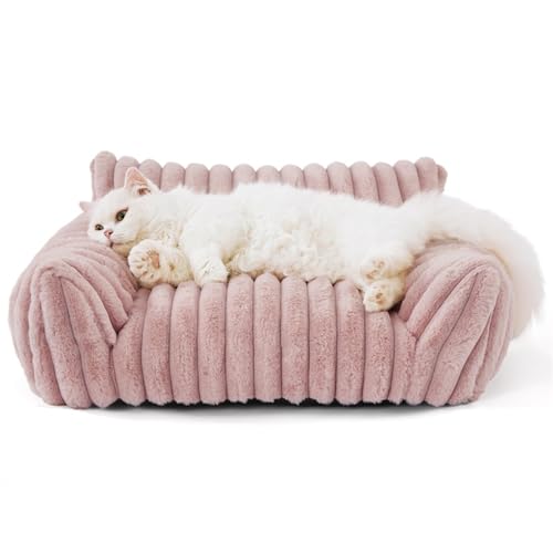 IRIRI Weiches Fleece-Haustierbett for Katzen und Hunde, Ganzjahres-Universal-Katzensofa mit Gerippter Wellenstruktur, Abnehmbar und Waschbar, Bequeme Haustiercouch(Rosa,M) von IRIRI