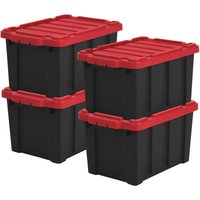 Iris Ohyama - 21L Plastik Aufbewahrungsbox für die Garage, 4er Set, DDSKT-210, Schwarz/Rot, L46.5 x T29.5 x H25.5 cm. von IRIS OHYAMA