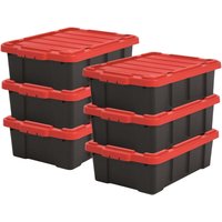 Iris Ohyama - 25L Plastik Aufbewahrungsbox für die Garage, 6er Set, DDSKT-230, Schwarz/Rot, L59 x T38.5 x H18 cm von IRIS OHYAMA