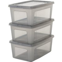 Iris Ohyama - 3er-Set, Aufbewahrungsboxen, 11 l, durchsichtig, stapelbar, Wohnzimmer, Schlafzimmer - Modular Clear Box MCB-11 - Grau von IRIS OHYAMA