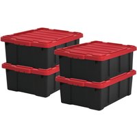 Iris Ohyama - 43L Plastik Aufbewahrungsbox für die Garage, 4er Set, DDSKT-430, Schwarz/Rot, B64 x T45 x H23 cm. von IRIS OHYAMA