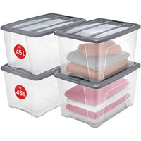 4er-Set, Aufbewahrungsboxen, 45 l, mit Clips, stapelbar, Wohnzimmer, Schlafzimmer, Garage - New Top Box NTB-45 - Grau / Transparent - Iris Ohyama von IRIS OHYAMA