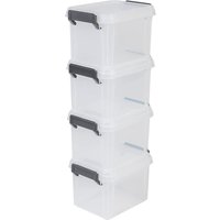 Iris Ohyama - Aufbewahrungsbox aus Kunststoff, 2-Liter-Aufbewahrungsbox für den Schreibtisch, 4er-Set, MBX-2, transparent, stapelbar, Verschlussclips von IRIS OHYAMA