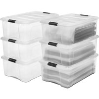 Aufbewahrungsbox aus Kunststoff, 30 l Büro-Aufbewahrungsbox, 6er-Set, DDNTB-30, transparent, stapelbar, Verschlussclips – B58 x T39,5 x H21 cm - Iris von IRIS OHYAMA