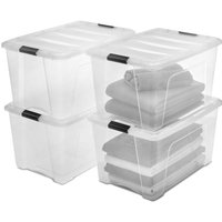 Iris Ohyama - Aufbewahrungsbox aus Kunststoff, 45 l Büro-Aufbewahrungsbox, 4er-Set, DDNTB-45, transparent, stapelbar, Verschlussclips – B58 x T39,5 x von IRIS OHYAMA